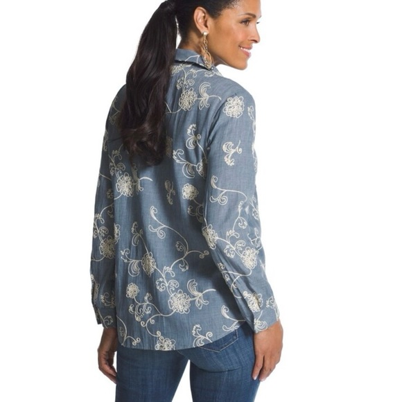 Chicos embroidered chambray button down shirt - Picture 2 of 10